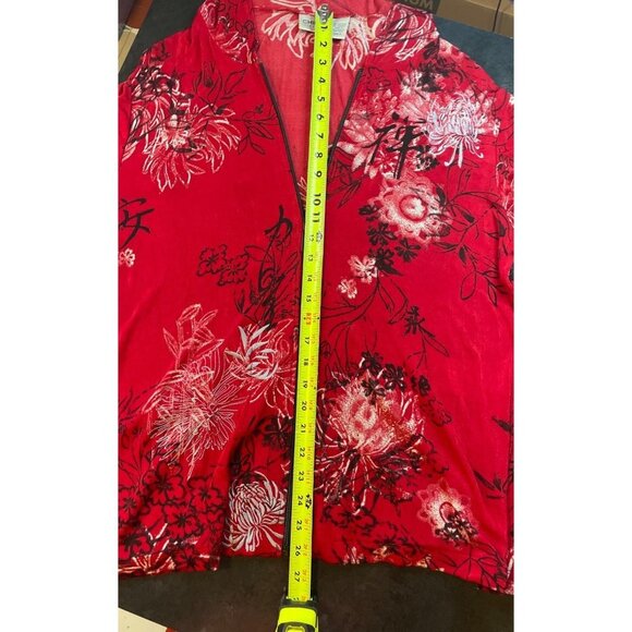 Chico’s Red Floral Asian Inspired Hooded Full Zip Jacket Sz XL - Picture 9 of 11